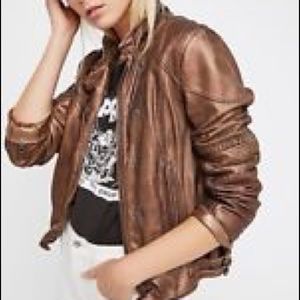 Free people bronze leather jacket size medium